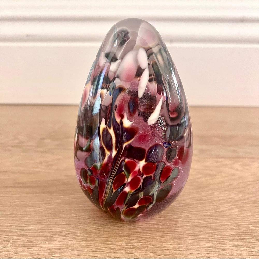 Signed 1994 Maytum Studio Art Glass Large Purple‎ Pink Swirl Paperweight 5" H